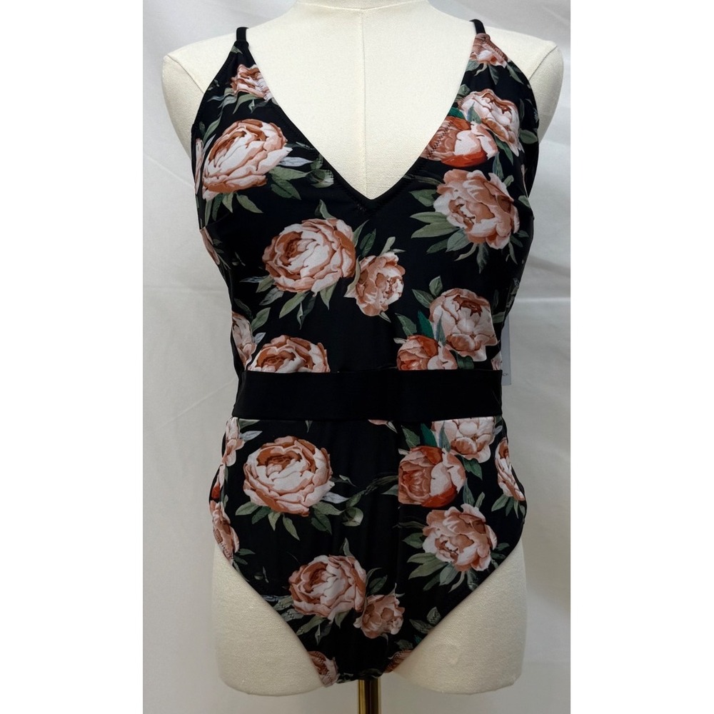 Cupshe Floral One Piece‎ Swimsuit 0X / 14W Plus V Neck Criss Cross NWT